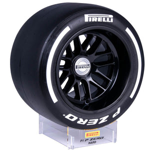 Pirelli 1:2 Scale Hard Compound White Pole Position Tire & Clear Display Plinth