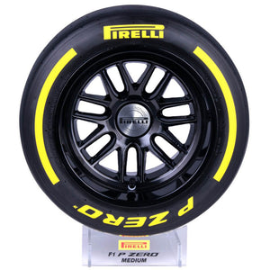 Pirelli 1:2 Scale Intermediate Yellow Pole Position Tire & Clear Display Plinth