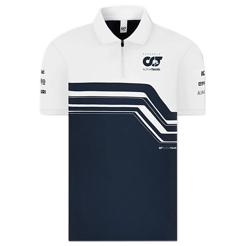 Scuderia AlphaTauri F1 Team White/Navy Drivers Zip Polo Tee Shirt