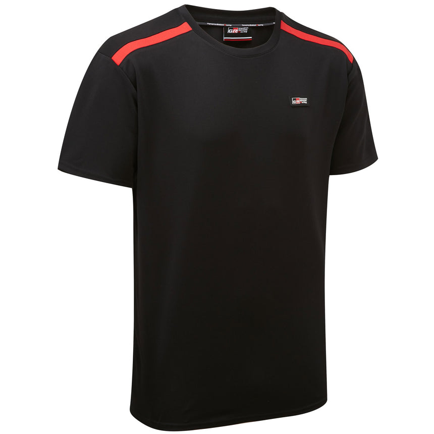 Toyota Gazoo Racing Black Classic Red Shoulder Stripe GR Logo Tee Shirt