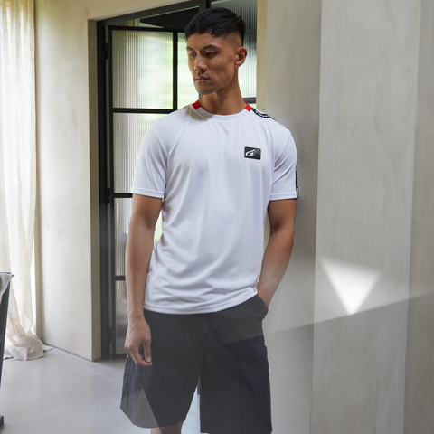 Toyota Gazoo Racing White GR Logo Technical Shoulder Tape Travel Tee Shirt