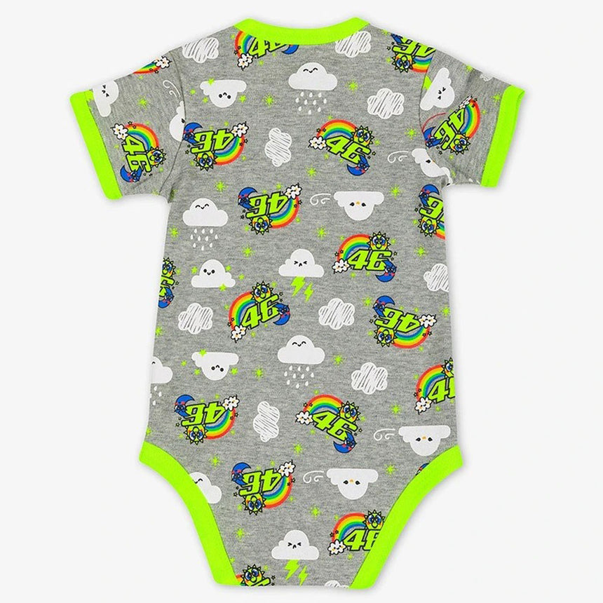 Valentino Rossi VR46 Moto GP Grey/Lime Green All Over Print Baby Bodysuit