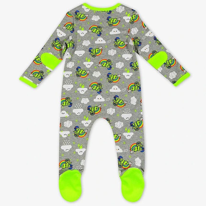 Valentino Rossi VR46 Moto GP Grey/Lime Green All Over Print Baby Overall Bodysuit
