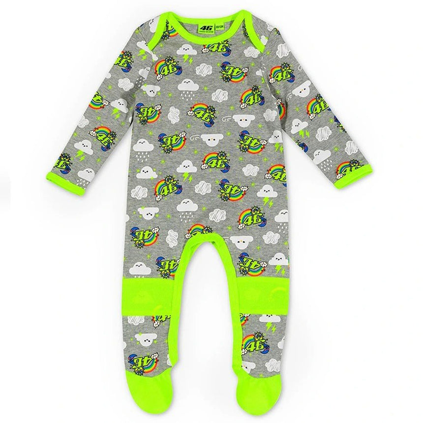 Valentino Rossi VR46 Moto GP Grey/Lime Green All Over Print Baby Overall Bodysuit