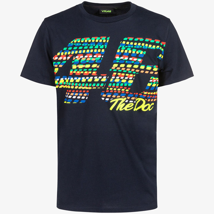 Valentino Rossi VR46 Moto GP Navy Heritage Front 46 The Doc Print Tee Shirt